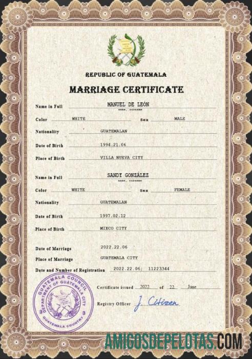 Para baixar modelo PSD de certidão de casamento da Guatemala
